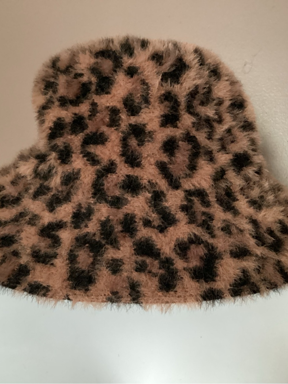 Faux Fur Leopard Print Bucket Hat in Brown and Black